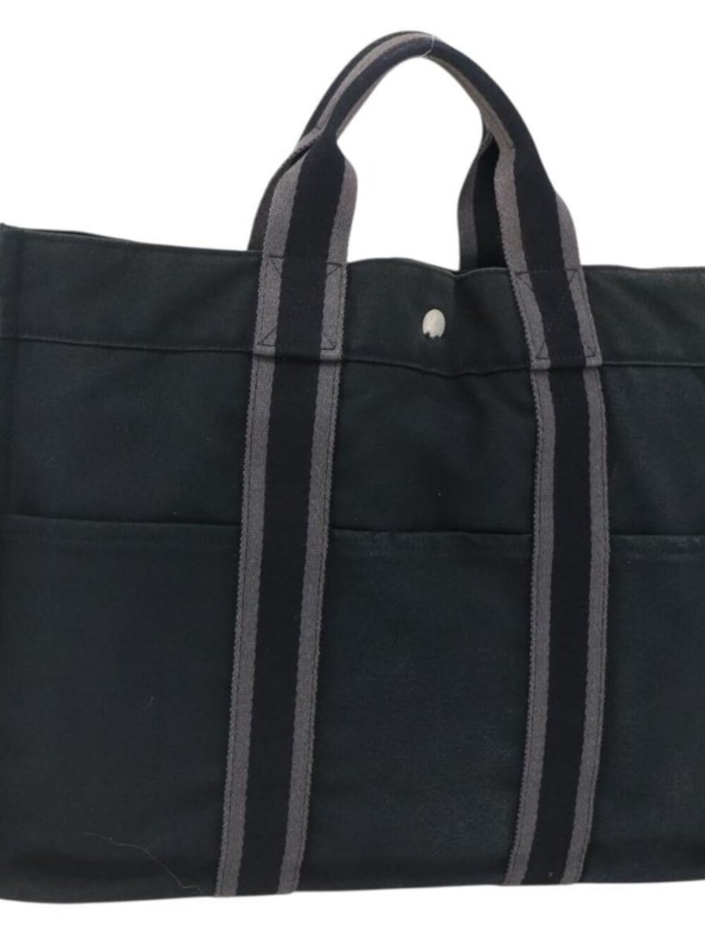 HERMES Fourre Tout MM Hand Bag Canvas Black Silver Auth 172610